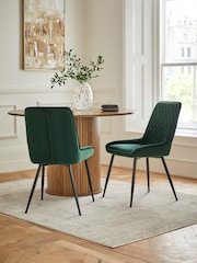 Set of 2 Soft Velvet Emerald Green Hamilton Black Leg Quilted Dining Chairs - Image 1 of 9
