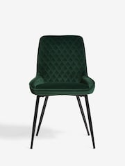 Set of 2 Soft Velvet Emerald Green Hamilton Black Leg Quilted Dining Chairs - Image 2 of 9