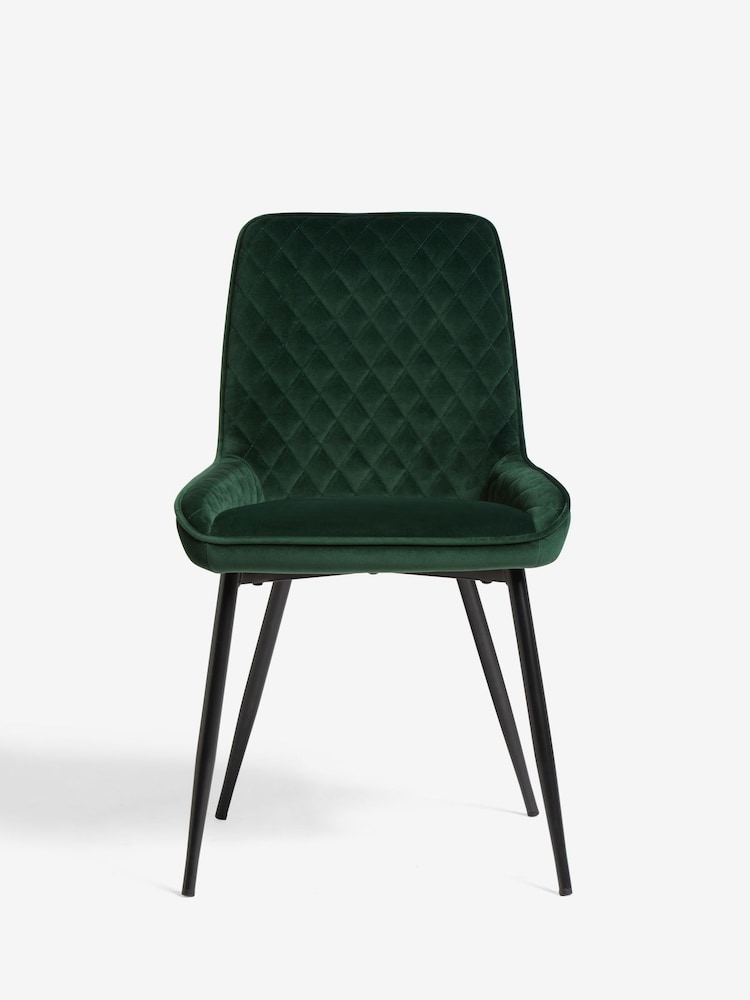 Set of 2 Soft Velvet Emerald Green Hamilton Black Leg Quilted Dining Chairs - Image 2 of 9