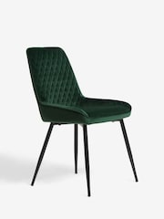 Set of 2 Soft Velvet Emerald Green Hamilton Black Leg Quilted Dining Chairs - Image 3 of 9