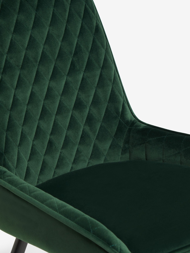 Set of 2 Soft Velvet Emerald Green Hamilton Black Leg Quilted Dining Chairs - Image 8 of 8 Set of 2 Soft Velvet Emerald Green Hamilton Black Leg Quilted Dining Chairs - Image 8 of 8