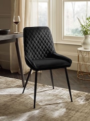 Set of 2 Soft Velvet Black Hamilton Black Leg Quilted Dining Chairs - Image 1 of 8