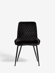 Set of 2 Soft Velvet Black Hamilton Black Leg Quilted Dining Chairs - Image 2 of 8