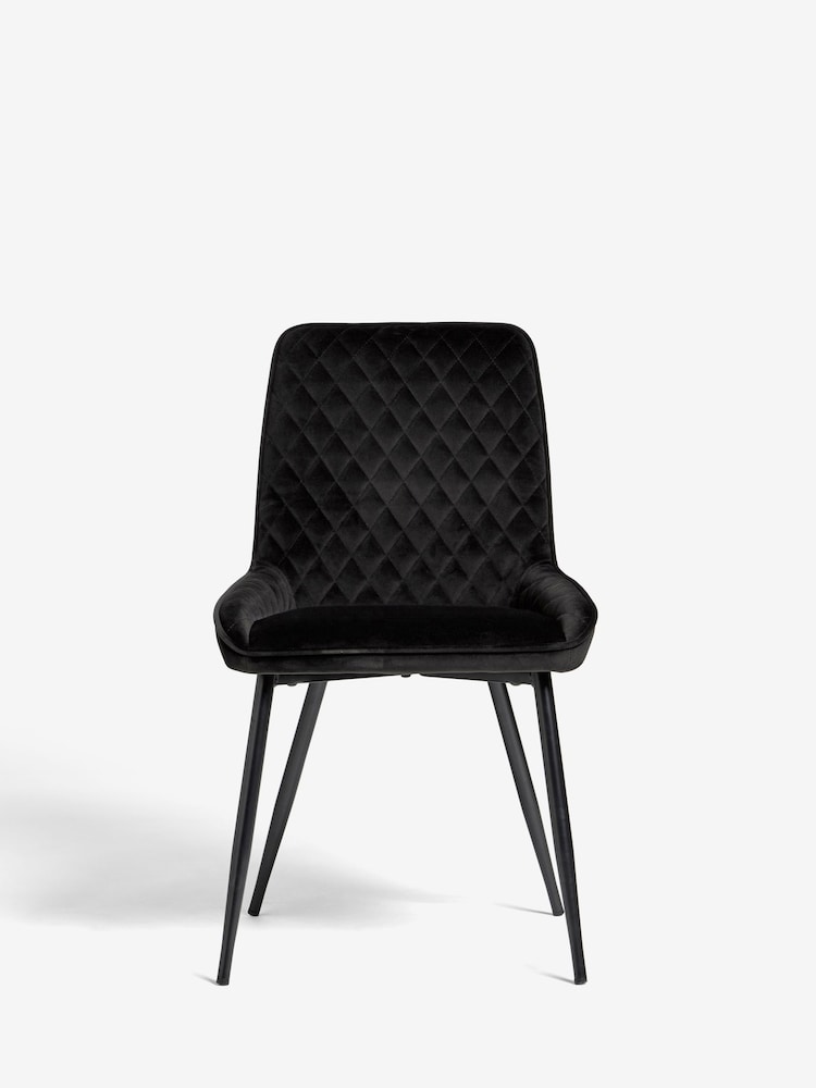 Set of 2 Soft Velvet Black Hamilton Black Leg Quilted Dining Chairs - Image 2 of 8