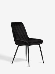 Set of 2 Soft Velvet Black Hamilton Black Leg Quilted Dining Chairs - Image 3 of 8