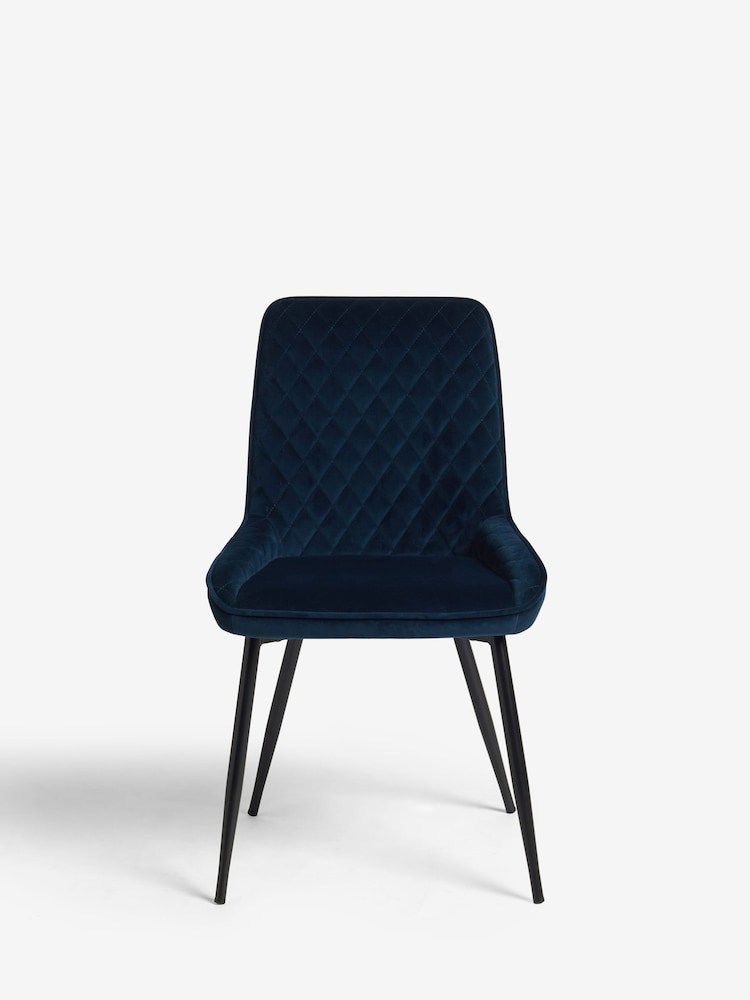 Set of 2 Soft Velvet Navy Blue Hamilton Black Leg Quilted Dining Chairs - Image 2 of 8