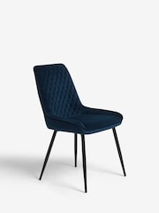 Set of 2 Soft Velvet Navy Blue Hamilton Black Leg Quilted Dining Chairs - Image 5 of 8