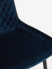 Set of 2 Soft Velvet Navy Blue Hamilton Black Leg Quilted Dining Chairs - Image 6 of 8