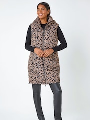 Roman Natural Animal Print Longline Hooded Gilet - Image 1 of 5