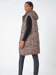 Roman Natural Animal Print Longline Hooded Gilet - Image 2 of 5