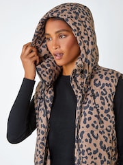Roman Natural Animal Print Longline Hooded Gilet - Image 4 of 5