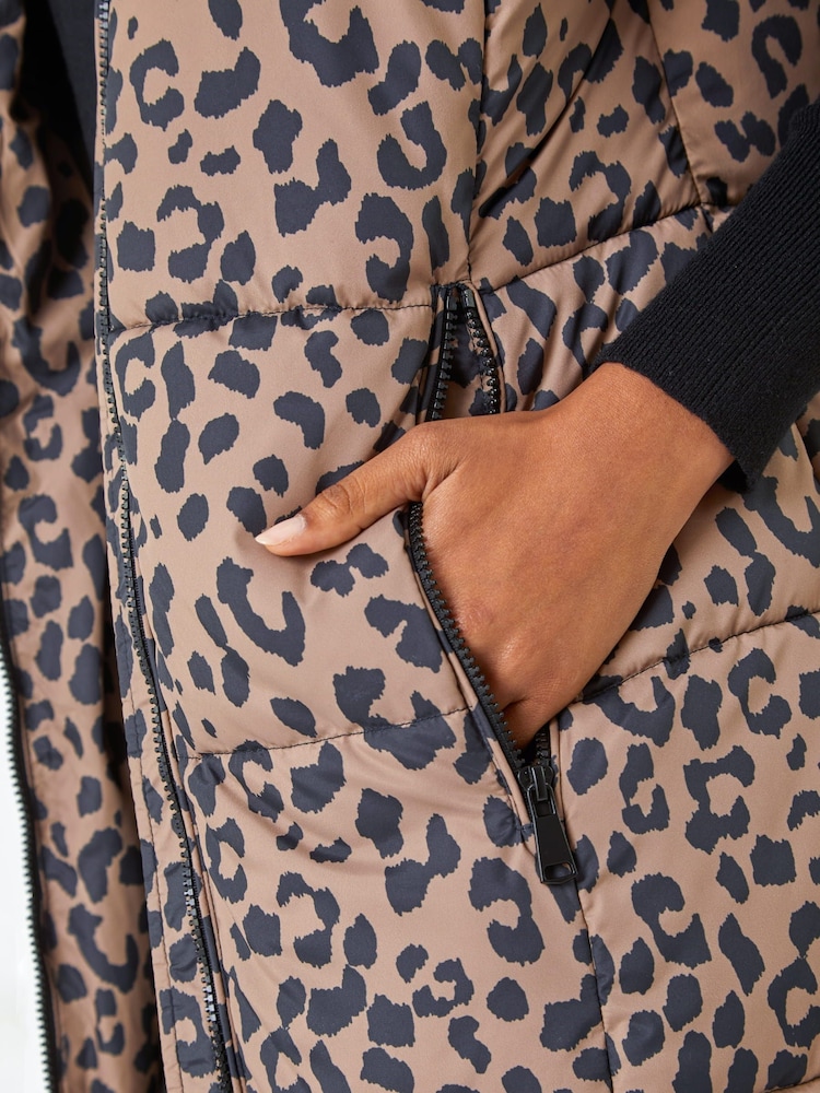 Roman Natural Animal Print Longline Hooded Gilet - Image 5 of 5