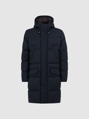 Reiss Navy Billings Quilted Hooded Coat - Image 2 of 5