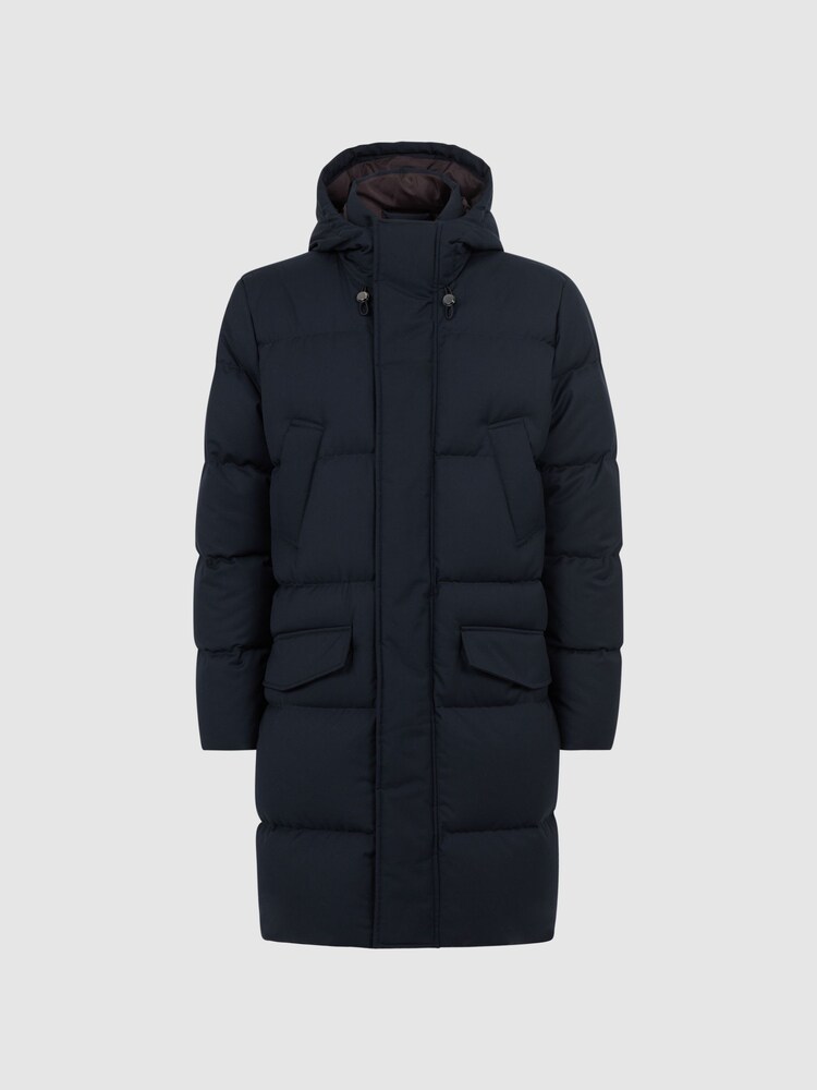 Reiss Navy Billings Quilted Hooded Coat - Image 2 of 5