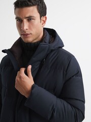 Reiss Navy Billings Quilted Hooded Coat - Image 4 of 5