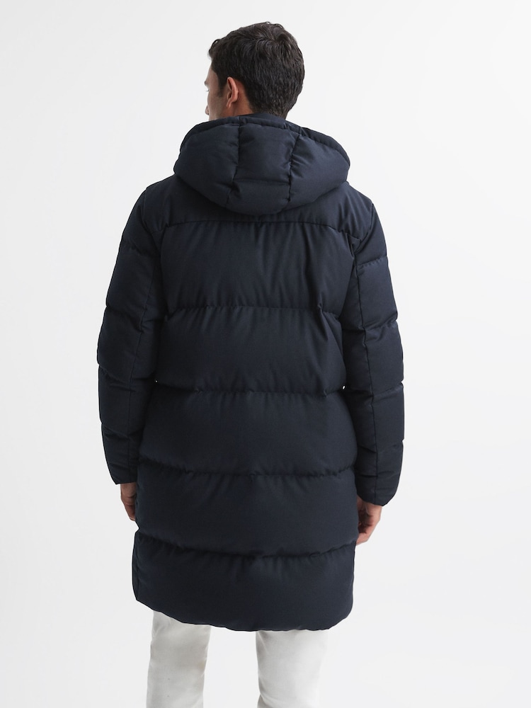 Reiss Navy Billings Quilted Hooded Coat - Image 5 of 5