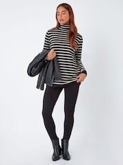 Roman Black/White Petite Stripe Print Roll Neck Jumper - Image 2 of 5