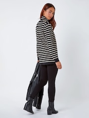 Roman Black/White Petite Stripe Print Roll Neck Jumper - Image 3 of 5