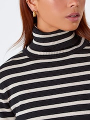 Roman Black/White Petite Stripe Print Roll Neck Jumper - Image 5 of 5