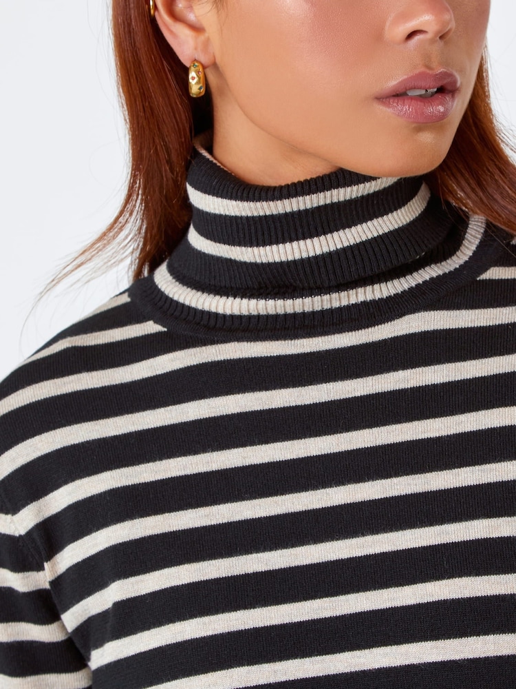 Roman Black/White Petite Stripe Print Roll Neck Jumper - Image 5 of 5