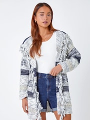Roman Blue Petite Fringe Detail Hooded Cardigan - Image 1 of 5