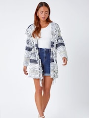 Roman Blue Petite Fringe Detail Hooded Cardigan - Image 2 of 5