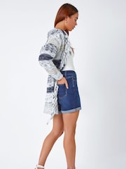 Roman Blue Petite Fringe Detail Hooded Cardigan - Image 3 of 5
