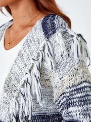 Roman Blue Petite Fringe Detail Hooded Cardigan - Image 5 of 5