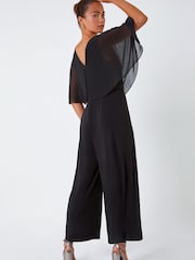 Roman Black Petite Embellished Overlay Stretch Jumpsuit - Image 2 of 5