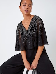 Roman Black Petite Embellished Overlay Stretch Jumpsuit - Image 3 of 5