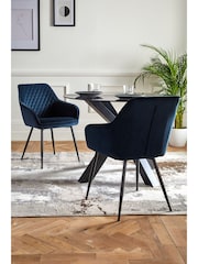 Set of 2 Soft Velvet Navy Blue Hamilton Black Leg Quilted Dining Chairs - Image 1 of 10