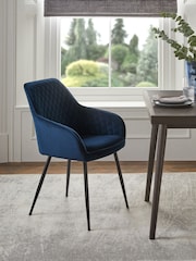 Set of 2 Soft Velvet Navy Blue Hamilton Black Leg Quilted Dining Chairs - Image 2 of 10