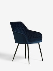 Set of 2 Soft Velvet Navy Blue Hamilton Black Leg Quilted Dining Chairs - Image 6 of 10