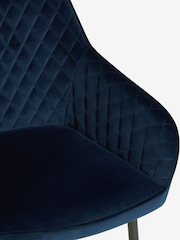 Set of 2 Soft Velvet Navy Blue Hamilton Black Leg Quilted Dining Chairs - Image 9 of 10