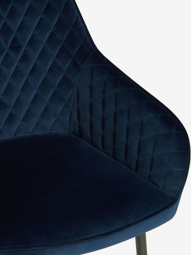 Set of 2 Soft Velvet Navy Blue Hamilton Black Leg Quilted Dining Chairs - Image 9 of 9