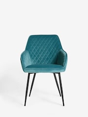 Set of 2 Soft Velvet Teal Blue Hamilton Black Leg Quilted Dining Chairs - Image 2 of 7