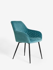 Set of 2 Soft Velvet Teal Blue Hamilton Black Leg Quilted Dining Chairs - Image 3 of 7