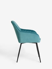 Set of 2 Soft Velvet Teal Blue Hamilton Black Leg Quilted Dining Chairs - Image 5 of 7
