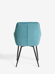 Set of 2 Soft Velvet Teal Blue Hamilton Black Leg Quilted Dining Chairs - Image 6 of 7