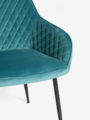 Set of 2 Soft Velvet Teal Blue Hamilton Black Leg Quilted Dining Chairs - Image 7 of 7