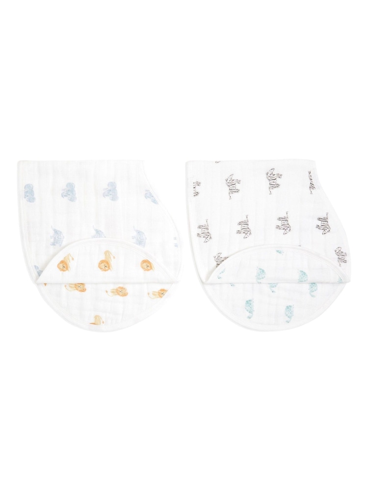 aden + anais White Organic Cotton Muslin Burpy Bibs 2 Pack - Image 1 of 6
