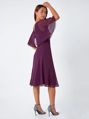 Roman Purple Petite Sparkle Chiffon Cape Dress - Image 3 of 5