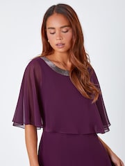 Roman Purple Petite Sparkle Chiffon Cape Dress - Image 4 of 5