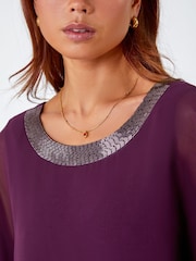 Roman Purple Petite Sparkle Chiffon Cape Dress - Image 5 of 5