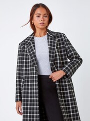 Roman Black Petite Single Breasted Check Print Coat - Image 1 of 5
