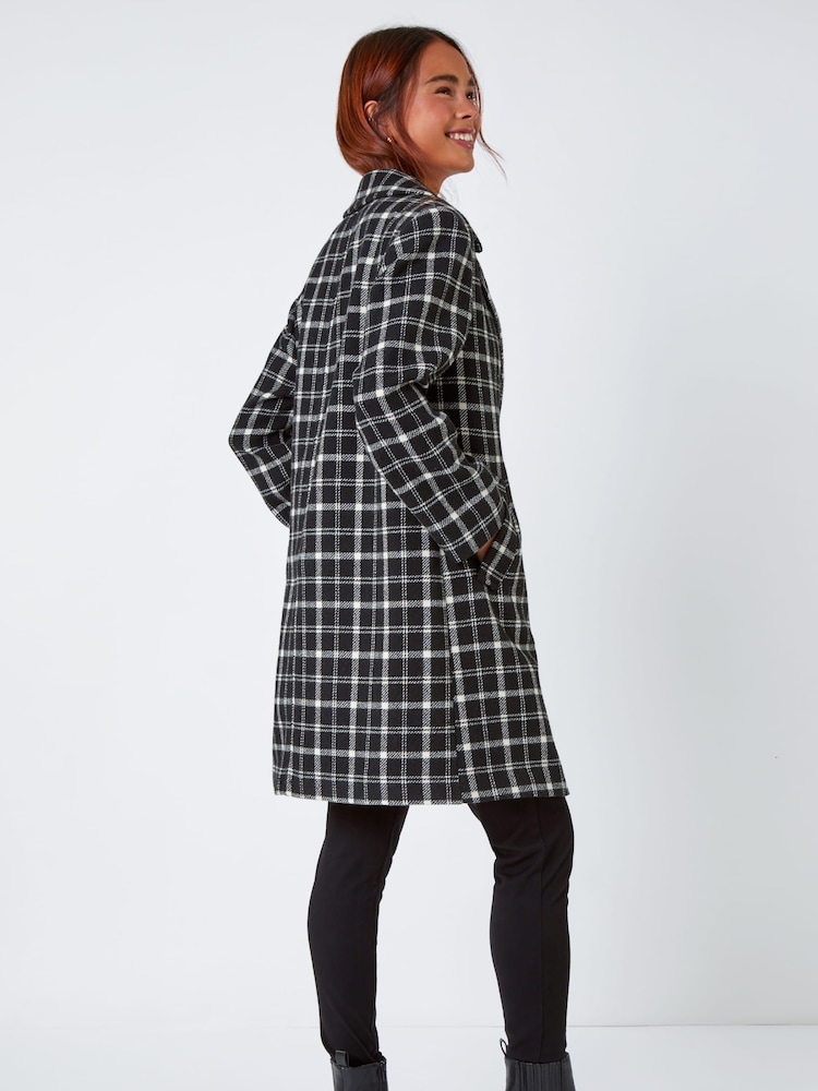 Roman Black Petite Single Breasted Check Print Coat - Image 2 of 5