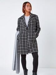 Roman Black Petite Single Breasted Check Print Coat - Image 3 of 5