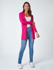Roman Pink Longline Stretch Ribbed Cardigan - Image 2 of 5