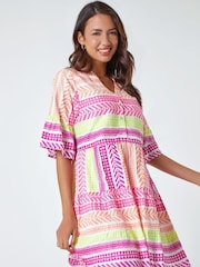 Roman Pink Print Smock Dress - Image 2 of 5