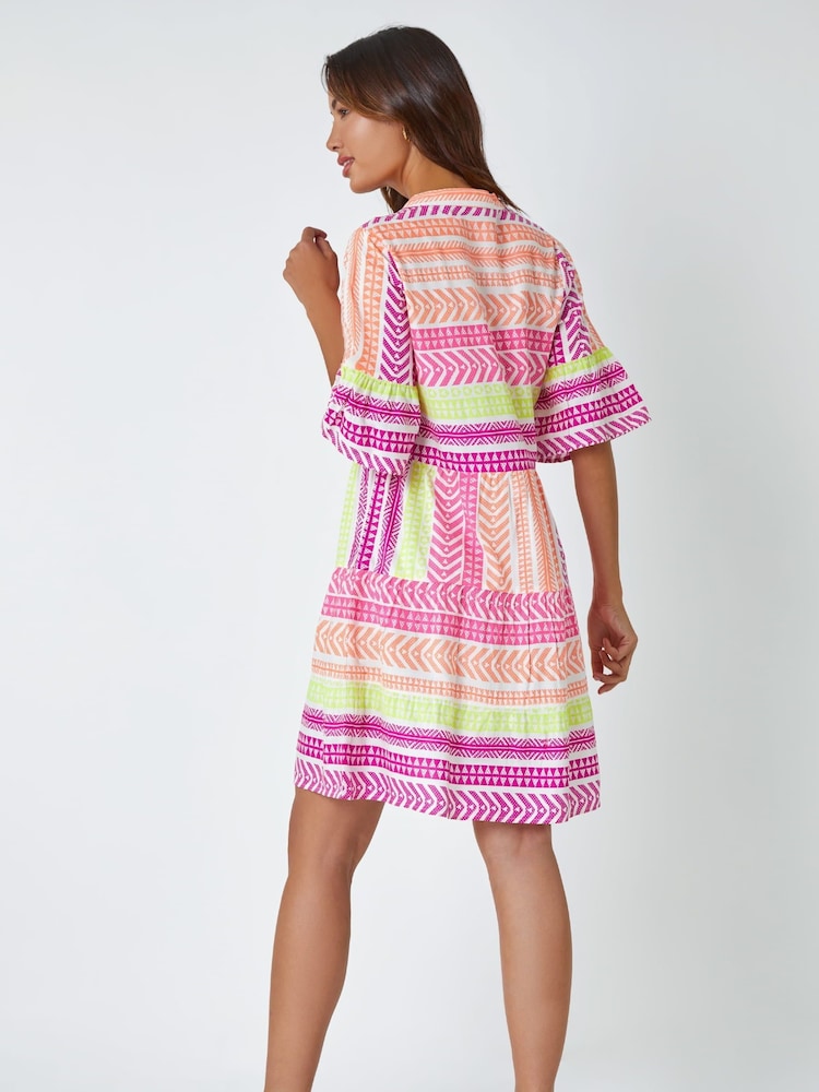 Roman Pink Print Smock Dress - Image 3 of 5